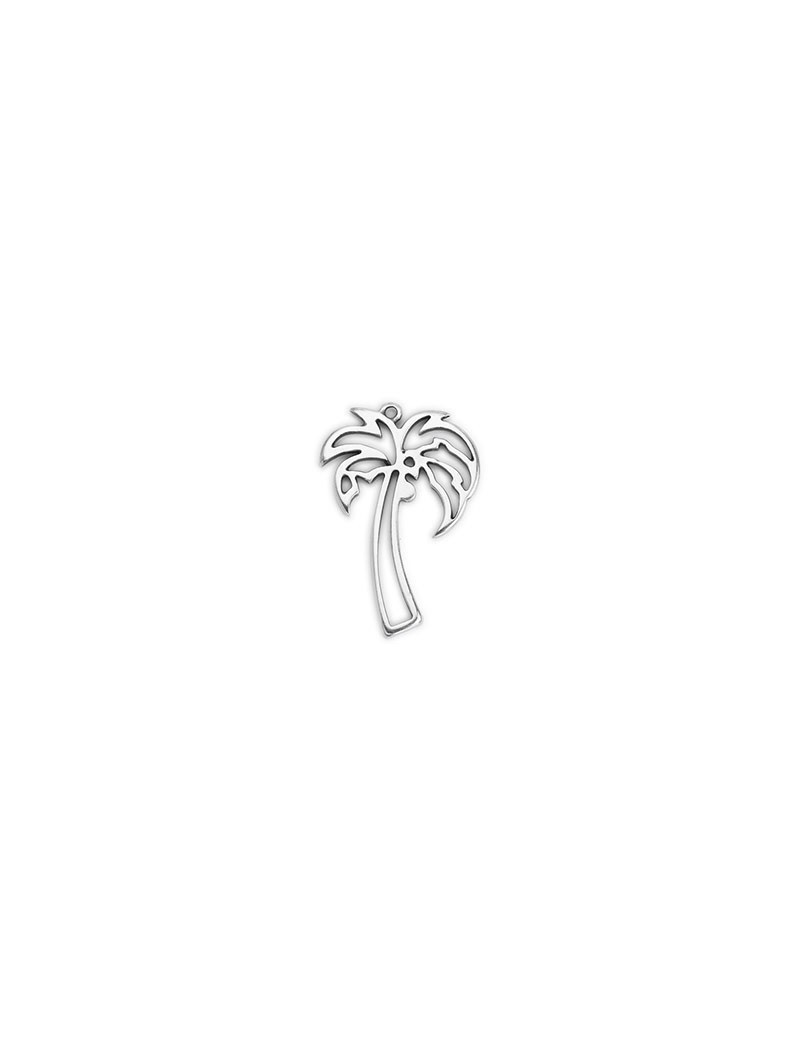 Beau palmier de 40mm en métal placage argent à suspendre Beau palmier de 40mm en métal placage argent à suspendre