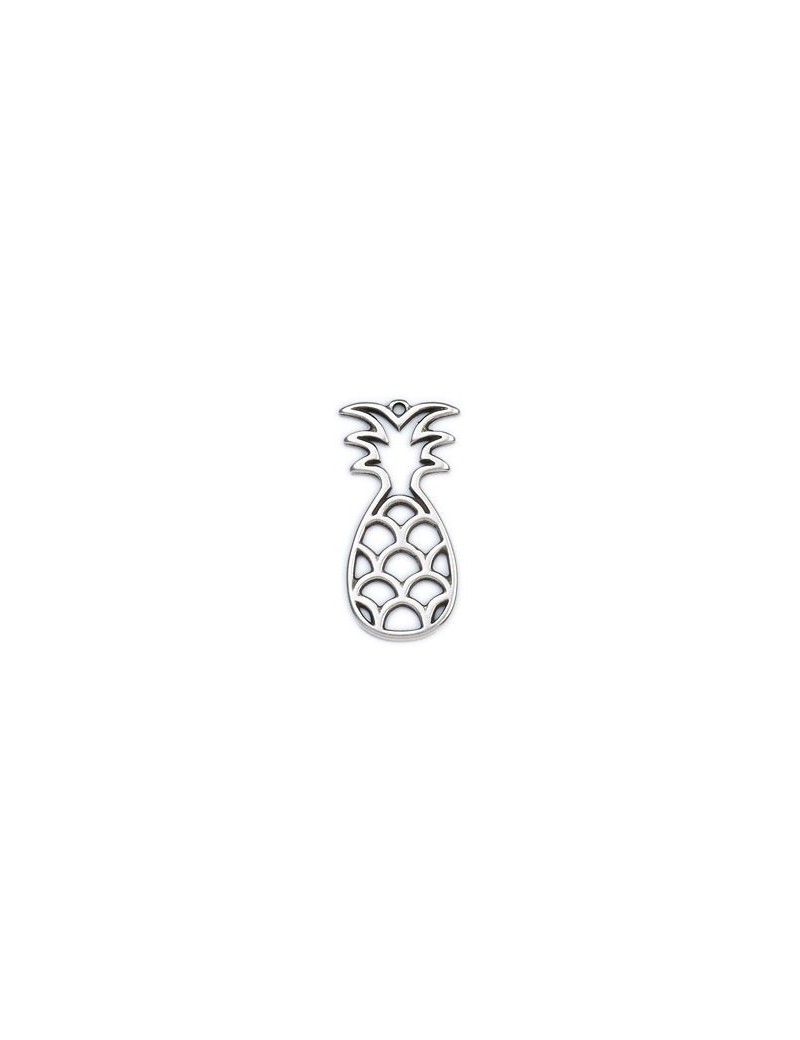 Ananas ajouré de 41mm en métal placage argent à suspendre Ananas ajouré de 41mm en métal placage argent à suspendre