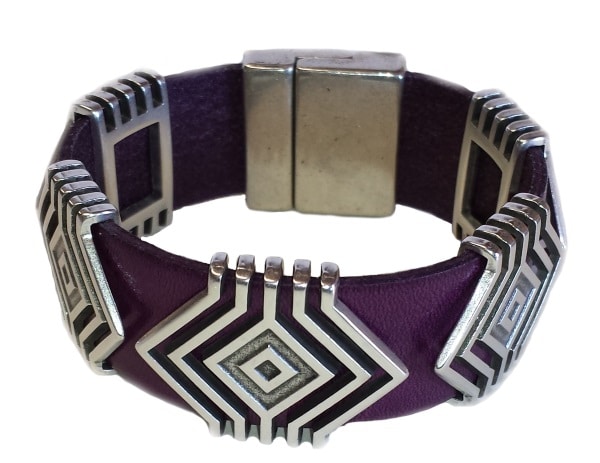 Bracelet en cuir plat de 20mm violet prune