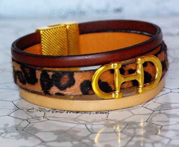 Kit bracelet de 20mm de large léopard et or